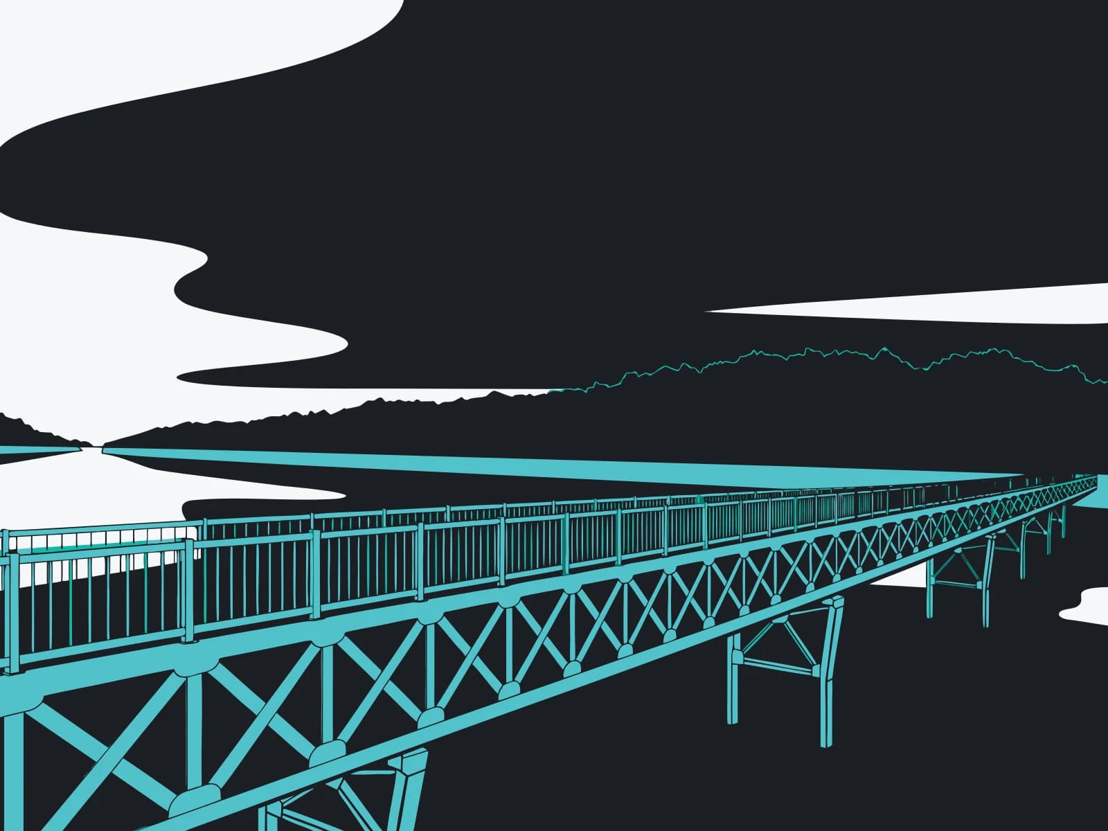 The Walnut Street Bridge over the Tennessee River, drawn in the shop's teal